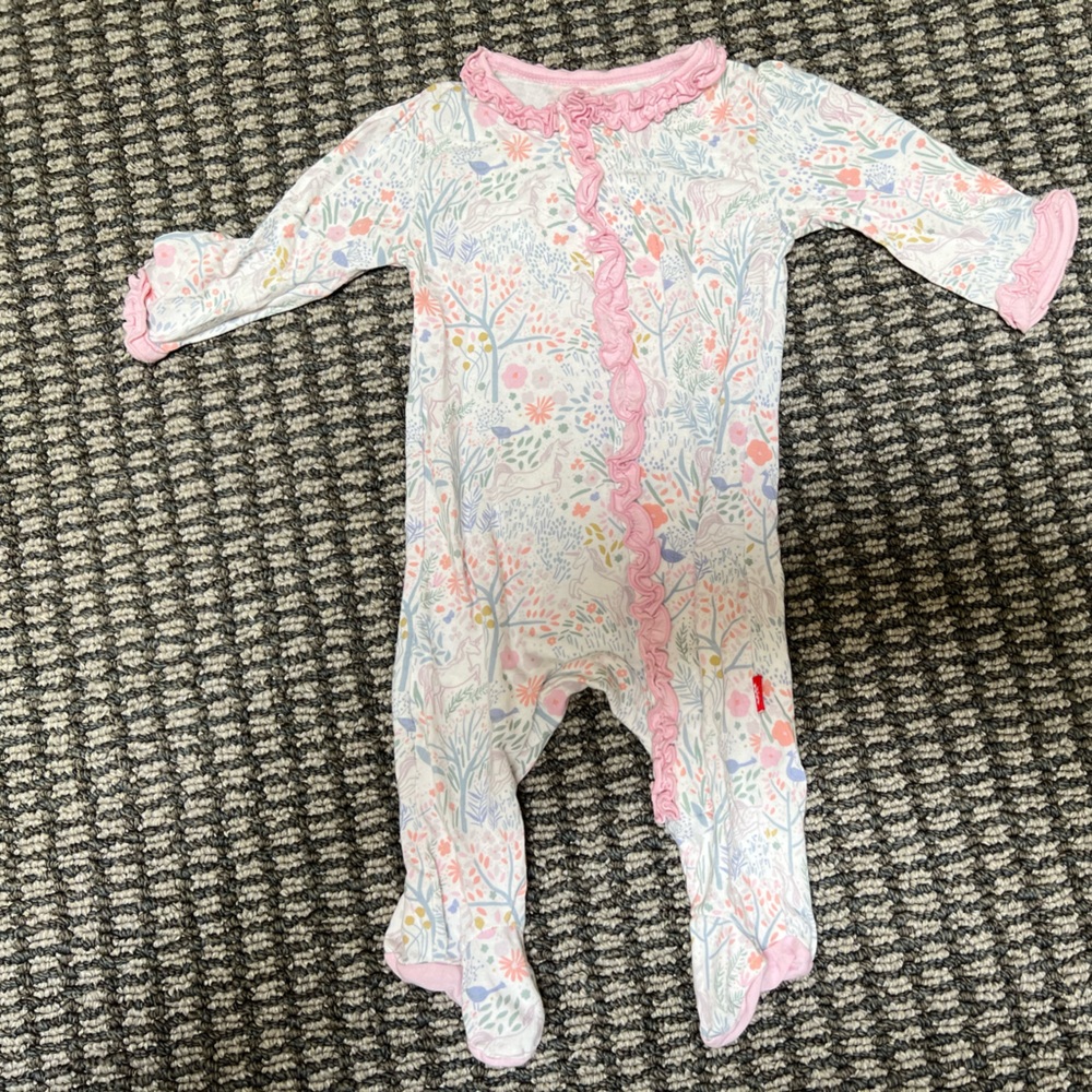 Floral Pink Baby Footie